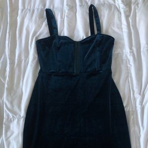 H&M Dark Teal Velvet Clasp Front Mini Dress